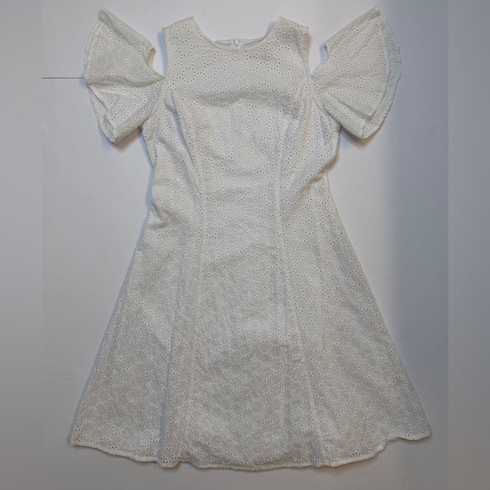 Maggy London White Cold-Shoulder eyelet  romantic coastal  spring dress